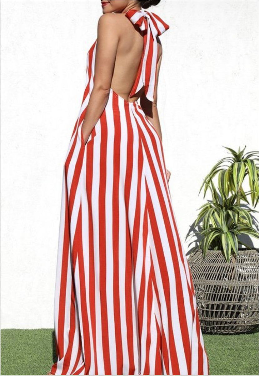 red white striped maxi dress Something Casual Red Halter Open Back Long Flowy Maxi Dress Side Pocke – J  Elise Boutique