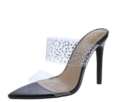 As She Please Black Lucite Pointed Mule Heel