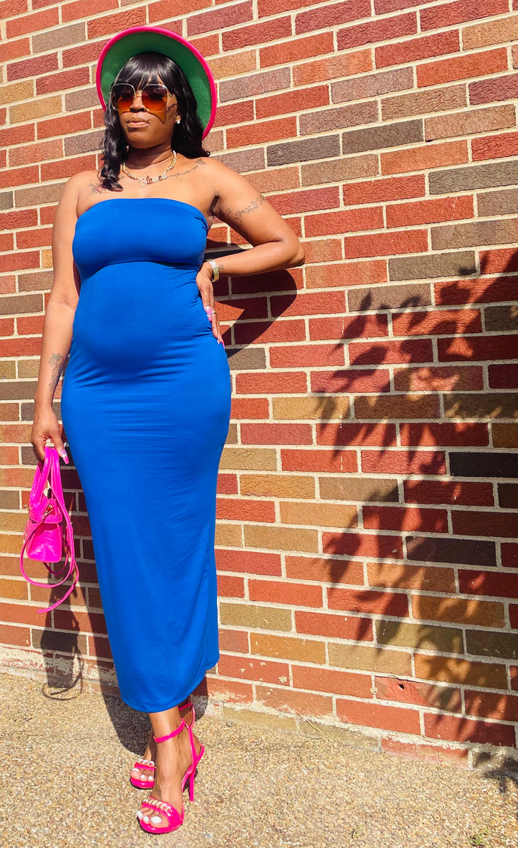 Buy Me Bae Royal Blue Tube Top Fitted Midi Maxi Dress  J Elise Boutique