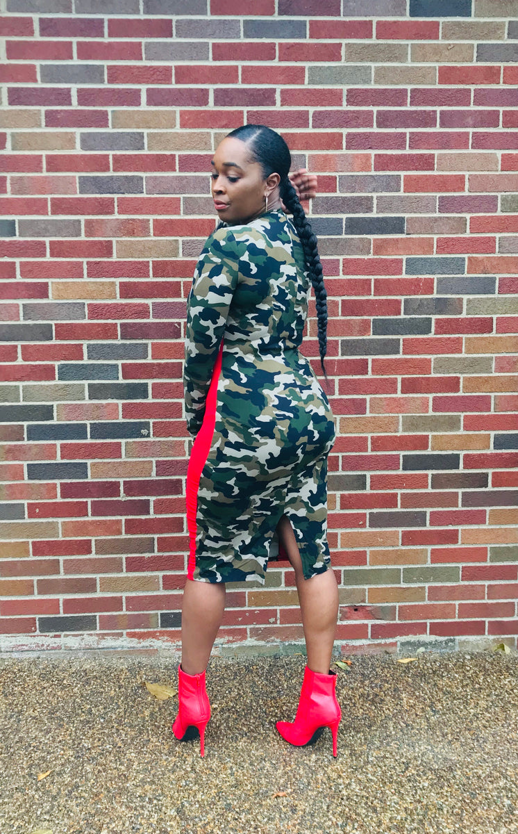 Keep It Camo Long Sleeve Fitted Bodycon Camouflage Print Midi Dress – J  Elise Boutique