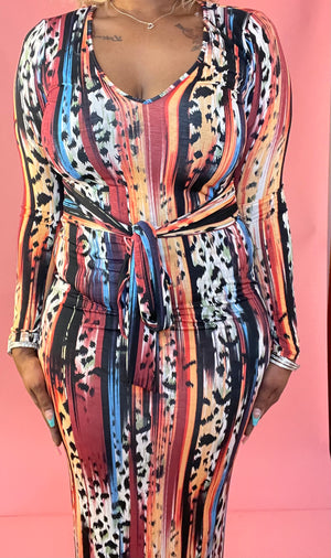 Busy Weekend Slim Fit Multi Color Long Sleeve Maxi Dress