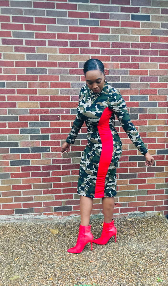 Keep It Camo Long Sleeve Fitted Bodycon Camouflage Print Midi Dress J Elise Boutique Keep It Camo Long Sleeve Fitted Bodycon Camouflage Print Midi Dress J Elise Boutique