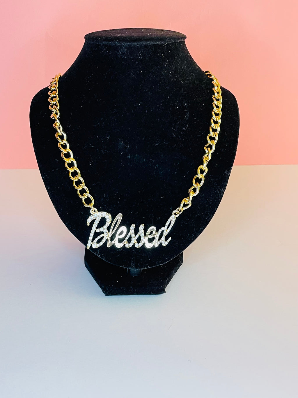 J. ELISE BOUTIQUE Gold Chunky Chain Necklace w/  Cuban zirconia blessed charm earring set.