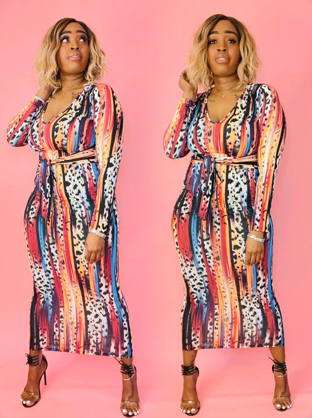 Busy Weekend Slim Fit Multi Color Long Sleeve Maxi Dress