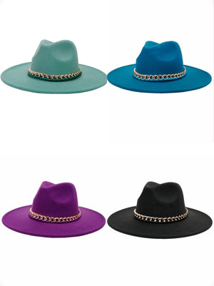 Never Too Much Cuban Chain  Wide Brim Fedora Hat (8 Colors)
