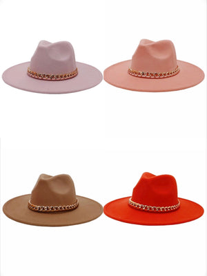Never Too Much Cuban Chain  Wide Brim Fedora Hat (8 Colors)