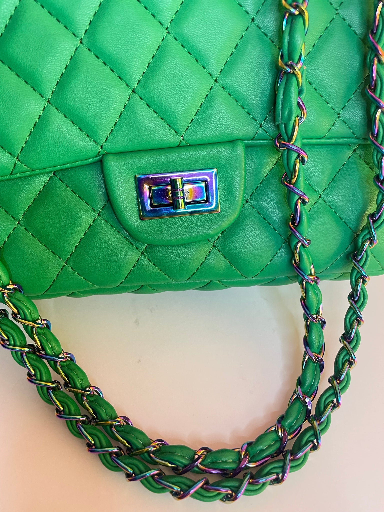 Money Green Classic Quilted Shoulder Bag
