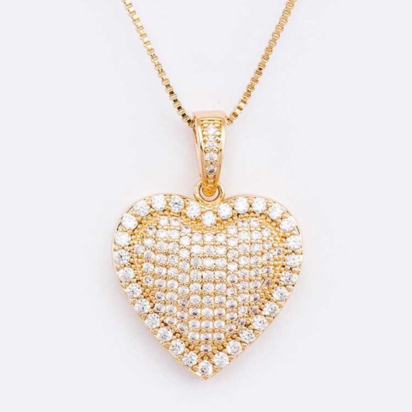 Large GOLD CZ Heart Pendant Necklace Necklace - 18" + Extension Cubic Zirconia Lead & Nickel Compliant
