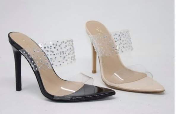 As She Please Black Lucite Pointed Mule Heel