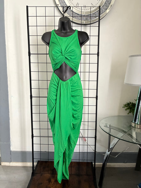 Make Reservations Kelly Green Cut Out Midi Dress
