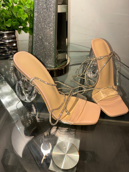 Open Toe Transparent Clear Desire Link Statement Heel (Nude)