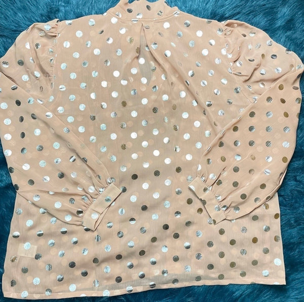 Monroe Metallic Dot Ruffle Blouse – Blush Pink