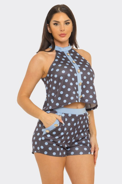 Blue Belle Polka Dot Short Set