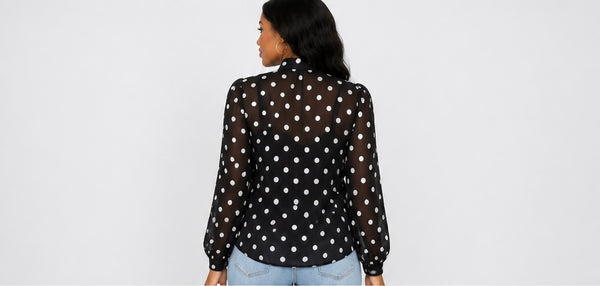 Midnight Monroe Sheer Polka Dot Blouse