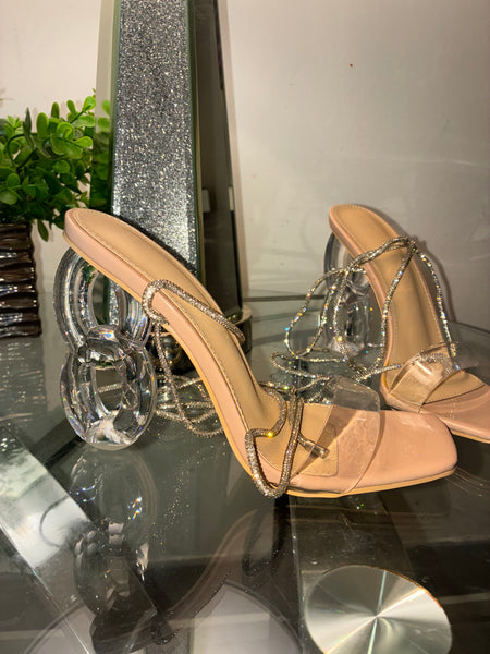 Open Toe Transparent Clear Desire Link Statement Heel (Nude)