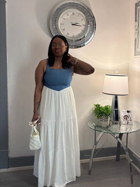Effortless Muse | Women’s Denim Colorblock Maxi Dress