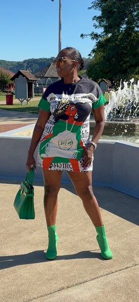 Diva Doll Green Crew Neck Short Sleeved Grapic Print Casual T-Shirt Oversized Mini Dress