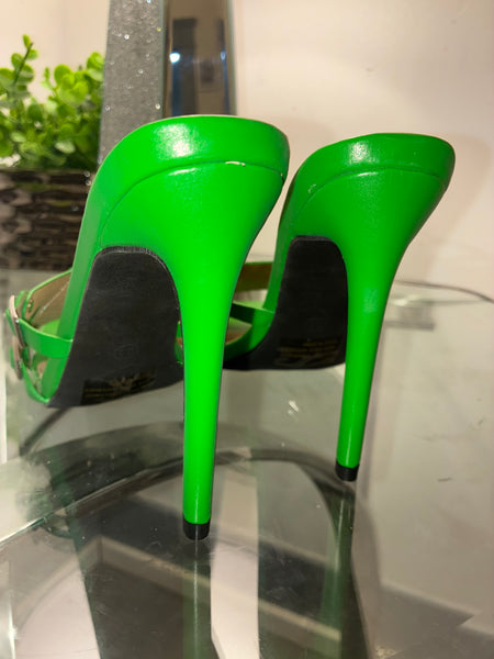 The Love Edit Buckle Mule Stiletto – Square Toe Statement Heel - Green