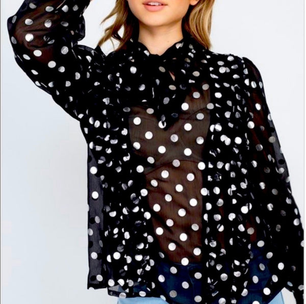 Midnight Monroe Sheer Polka Dot Blouse