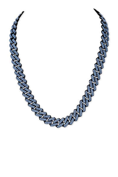Blue Crystal Cuban Link Necklace | Sapphire Luxe Statement Necklace | J. Elise Boutique