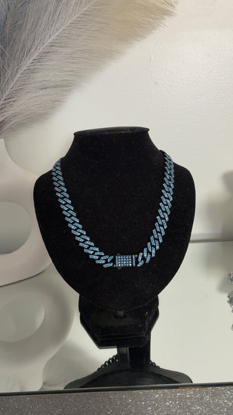 Blue Crystal Cuban Link Necklace | Sapphire Luxe Statement Necklace | J. Elise Boutique