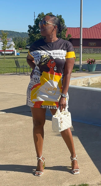 Diva Doll Yellow Crew Neck Short Sleeve Graphic Printed Casual T-Shirt Oversized Mini Dress