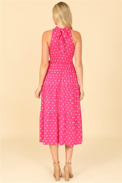 Pink Monroe Polka Dot Halter Midi Dress