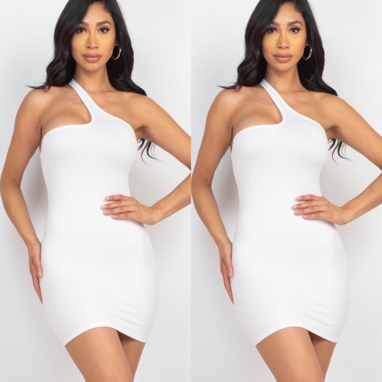 Pretty Me Asymmetrical One-Shoulder Bodycon Mini Dress – White