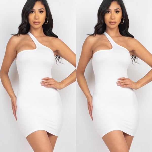 Pretty Me Asymmetrical One-Shoulder Bodycon Mini Dress – White – J Elise  Boutique