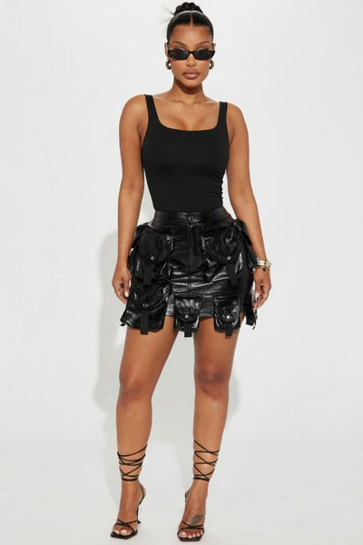 Boss Energy Faux Leather Utility Cargo Mini Skirt
