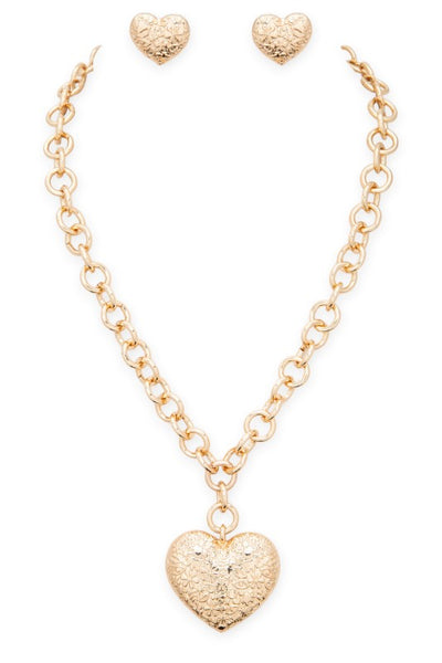 Amour Luxe Heart Pendant & Earrings Set – Gold