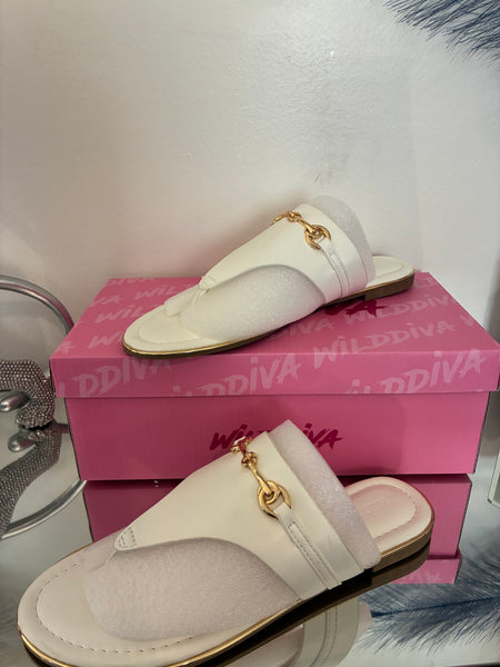 The Monaco - White Gold Horsebit Detail Thong Sandal