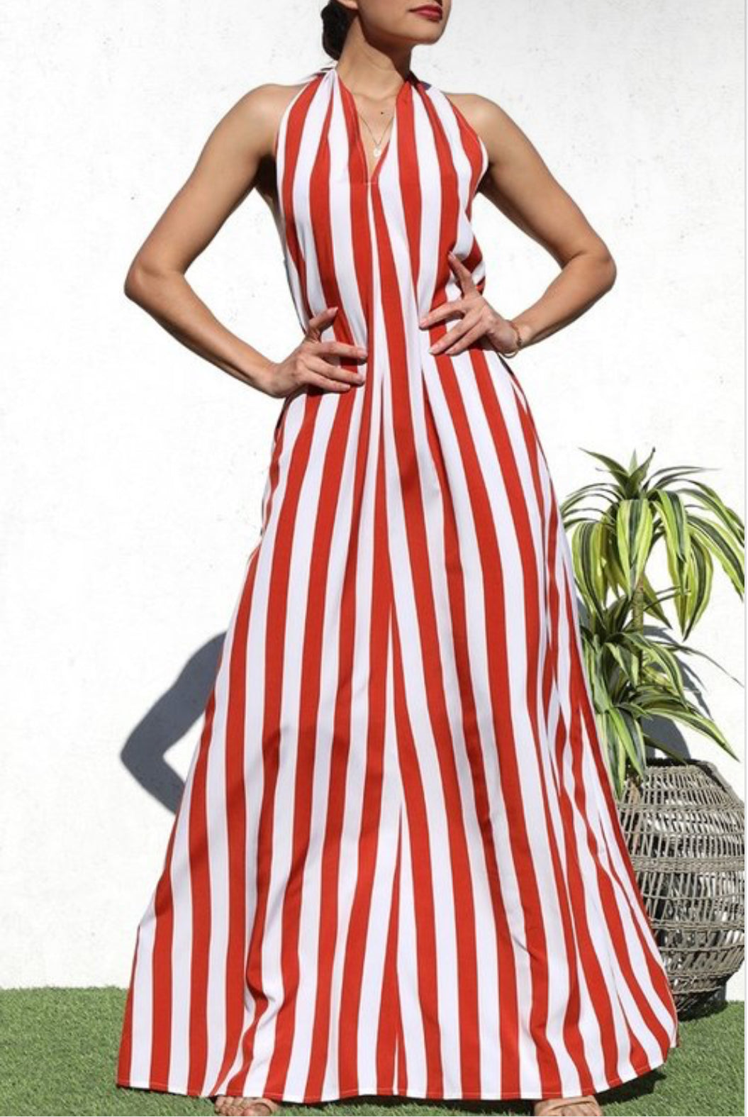 Something Casual Red Halter Open Back Long Flowy Maxi Dress Side Pocke J Elise Boutique Something Casual Red Halter Open Back Long Flowy Maxi Dress Side Pocke J Elise Boutique