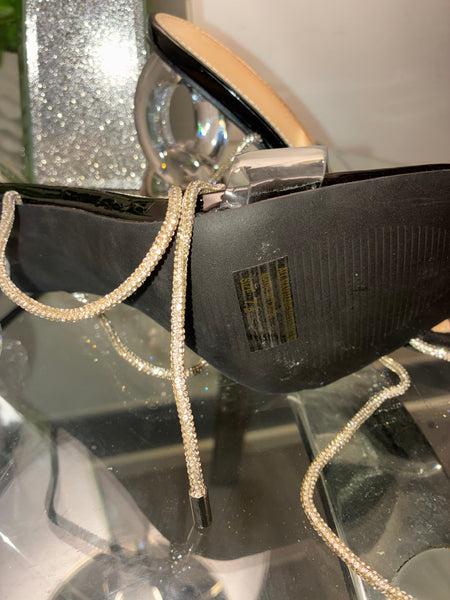 Open Toe Transparent Clear Desire Link Statement Heel (Black)