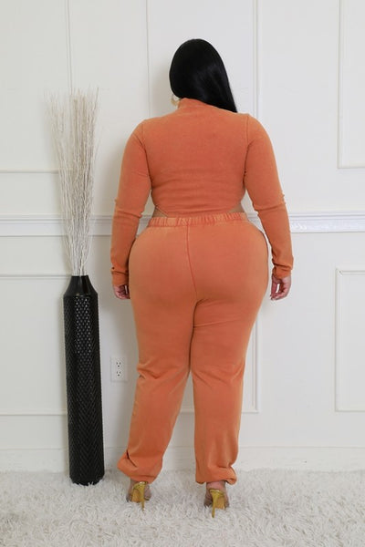 Luxe Off-Duty Siren Set Plus Size Black Long Sleeve Cut Out Bodysuit And Pants
