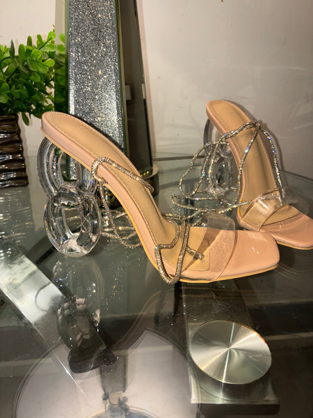 Open Toe Transparent Clear Desire Link Statement Heel (Nude)