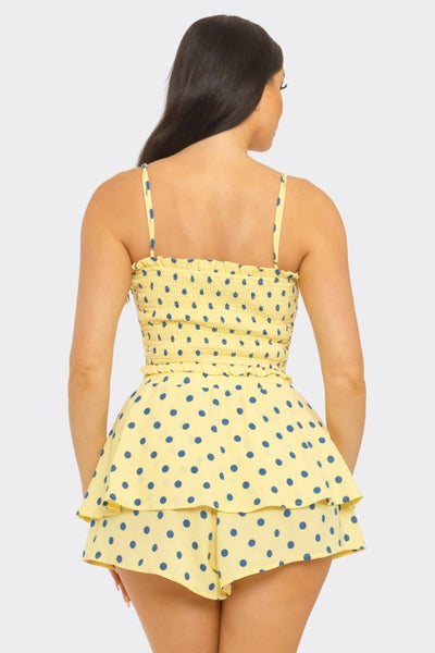Sunlit Romance Yellow/Blue Polka Dot Ruffle Short Set