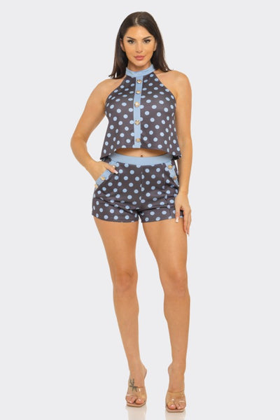 Blue Belle Polka Dot Short Set
