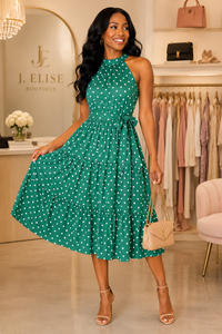 Emerald Monroe Polka Dot Halter Midi Dress J Elise Boutique Emerald Monroe Polka Dot Halter Midi Dress J Elise Boutique