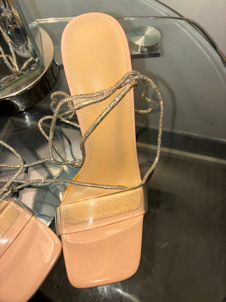 Open Toe Transparent Clear Desire Link Statement Heel (Nude)