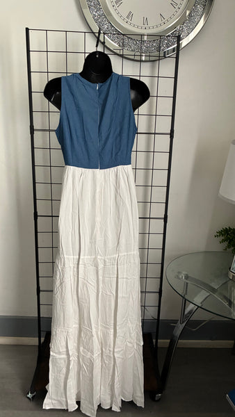 Effortless Muse Denim Colorblock Maxi Dress