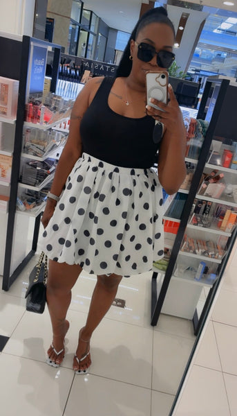 Monroe | Women’s Bubble Hem White & Black Polka Dot Mini Dress