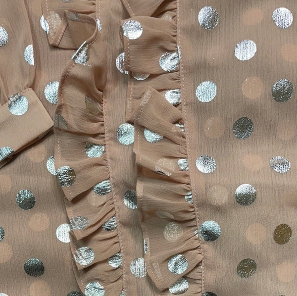 Monroe Metallic Dot Ruffle Blouse – Blush Pink
