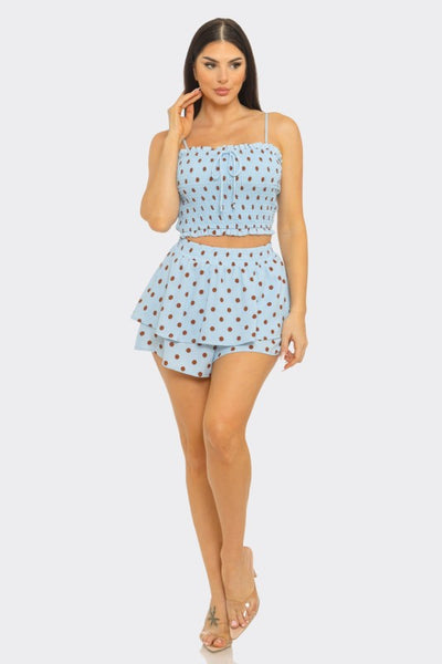 Sky Blue Sweetheart Polka Dot Shorts Set