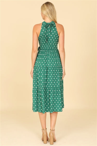 Emerald Monroe Polka Dot Halter Midi Dress