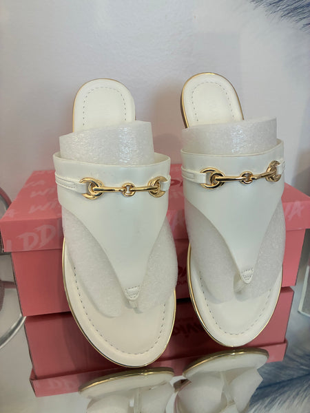 The Monaco - White Gold Horsebit Detail Thong Sandal