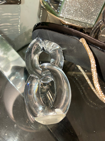 Open Toe Transparent Clear Desire Link Statement Heel (Black)
