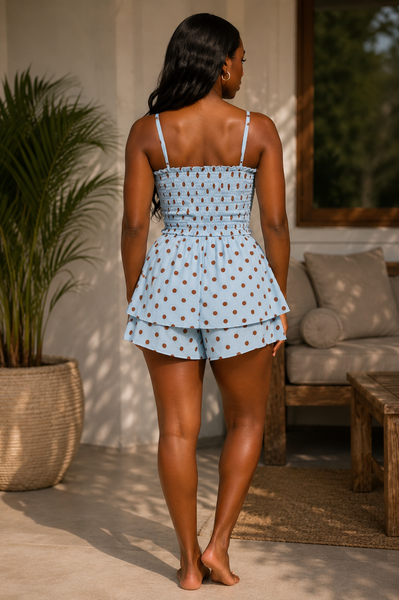 Sky Blue Sweetheart Polka Dot Shorts Set