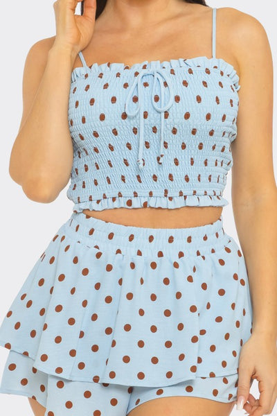 Sky Blue Sweetheart Polka Dot Shorts Set