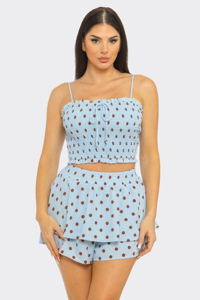 Sky Blue Sweetheart Polka Dot Shorts Set